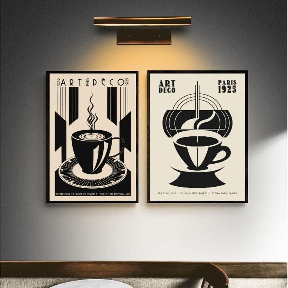 Kit 2 Quadros Decorativos Café - Art Deco 33X24Cm - Vidro