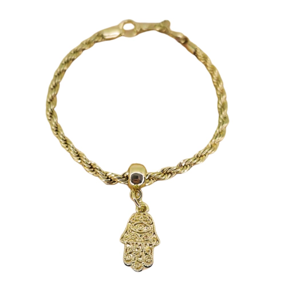 Pulseira Cordão Proteção Mão Hansã Cruz Dourada