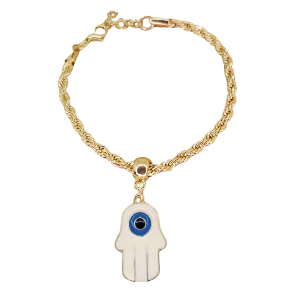 Pulseira Cordão Proteção Mão Hamsá Olho Grego Dourada