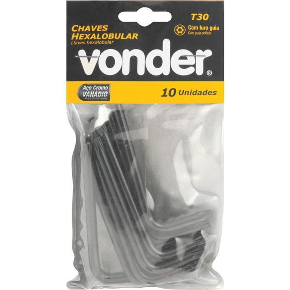 Chave Hexalobular T30 Com Furo Guia Crv Com 10 Peças Vonder