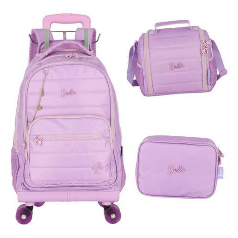 Kit Mochila Carrinho 360 Haste Dupla Porta Notebook Barbie