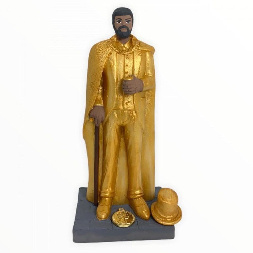 Escultura Orixá Exu Cartola Do Ouro Dourado Em Resina 16 Cm