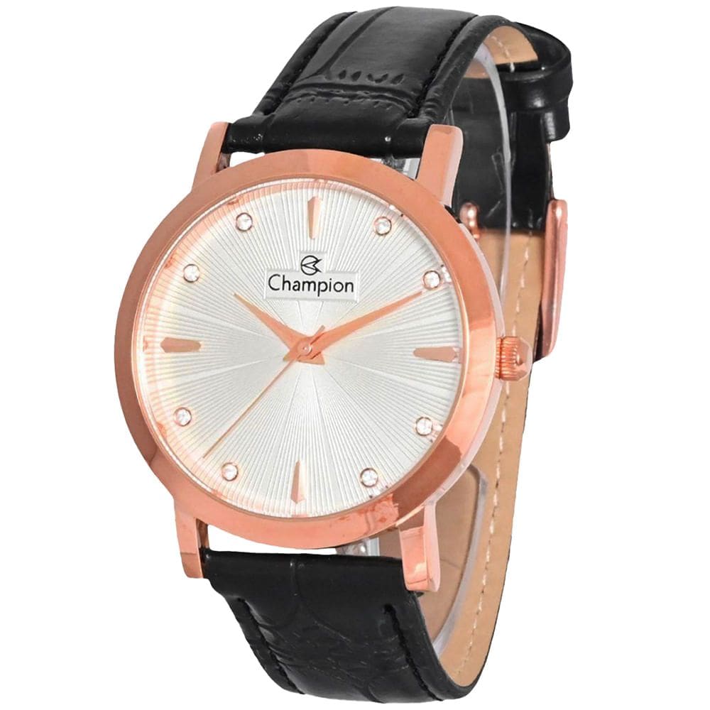 Relógio CHAMPION feminino analógico preto rosê branco CN24226S