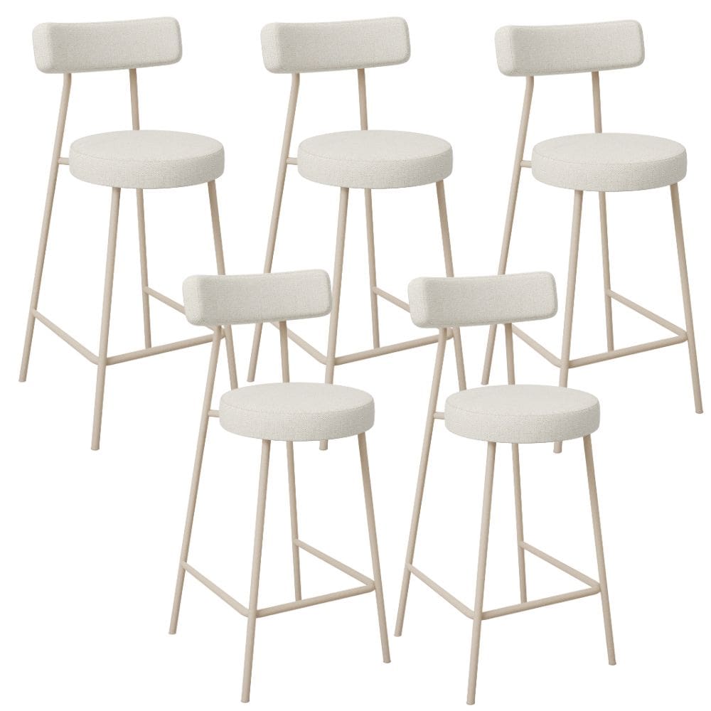Kit 05 Banquetas Baixa Cozinha Sala Jantar Bancada Milão Arena L02 Linho Champagne  -LyamDecor