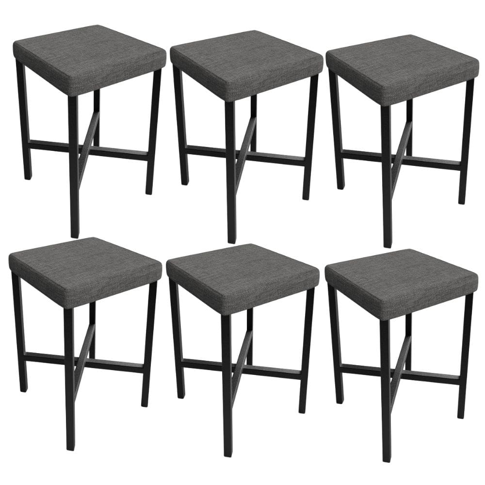 Kit 06 Banquetas Baixa Bar Cozinha Sala De Jantar Preto Stella L02 Linho Cinza Escuro - Lyam Decor