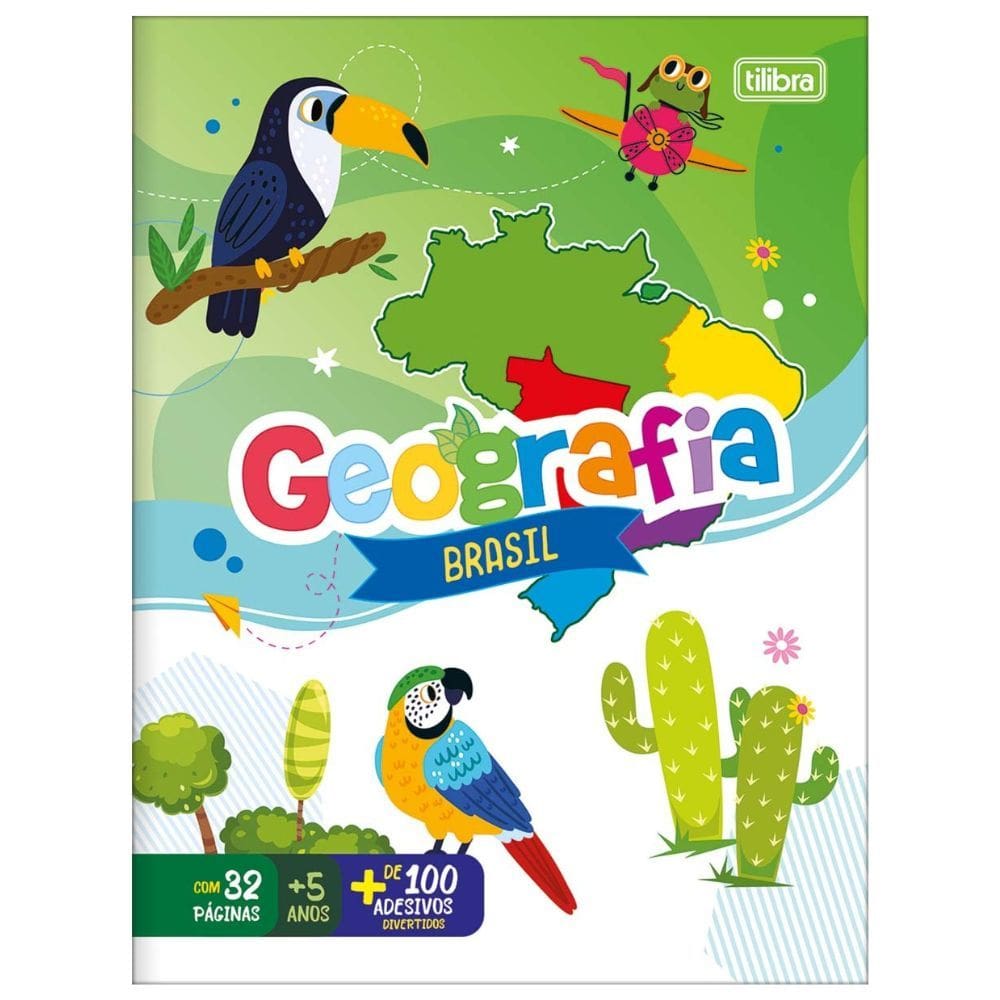 Livro Cartilha de Atividades Geografia + de 100 Adesivos Aprender, Brincar e Colorir 32 Páginas - Tilibra