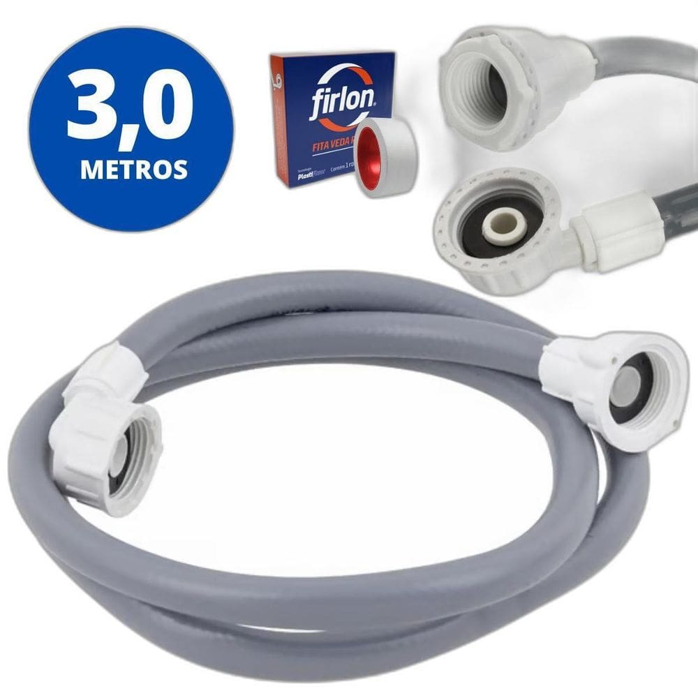 Mangueira Entrada Água Máquina Lavar Universal 3M Metros