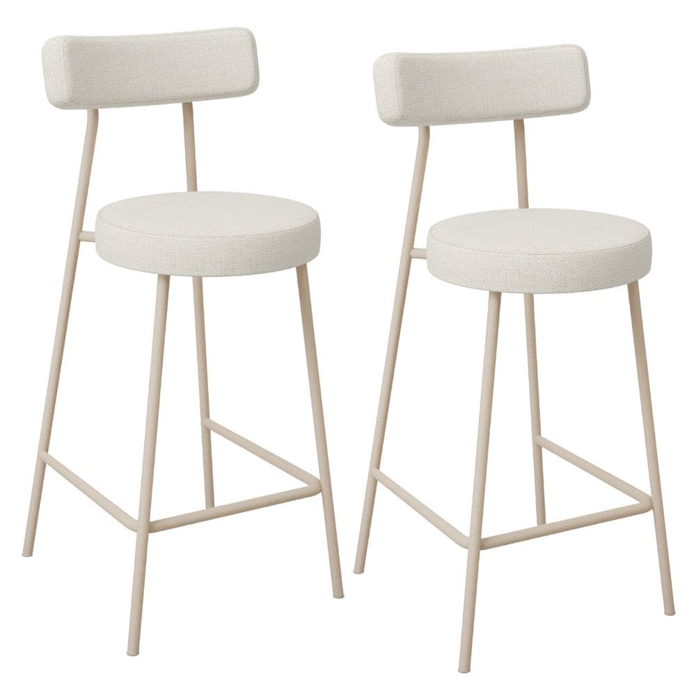Kit 02 Banquetas Baixa Cozinha Sala Jantar Bancada Milão Arena L02 Linho Champagne  -LyamDecor