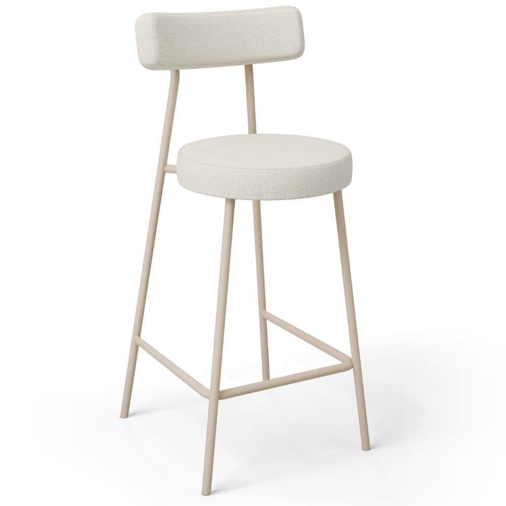 Banqueta Baixa Cozinha Sala Jantar Bancada Milão Arena L02 Linho Champagne -LyamDecor