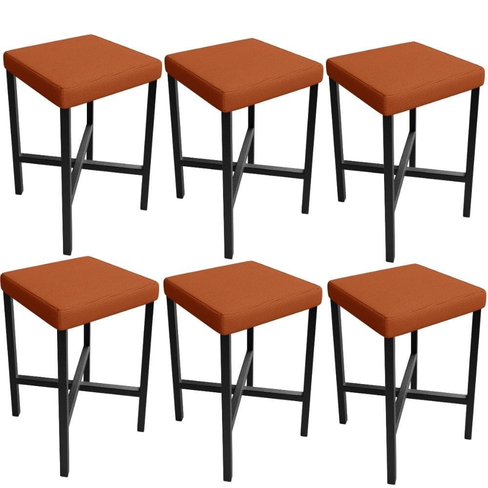 Kit 06 Banquetas Baixa Bar Cozinha Sala De Jantar Preto Stella L02 Tecido Terracota - Lyam Decor