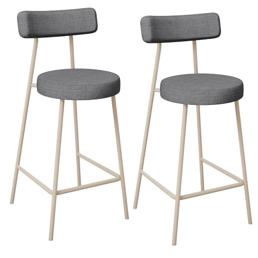 Kit 02 Banquetas Baixa Cozinha Sala Jantar Bancada Milão Arena L02 Linho Cinza Escuro -LyamDecor