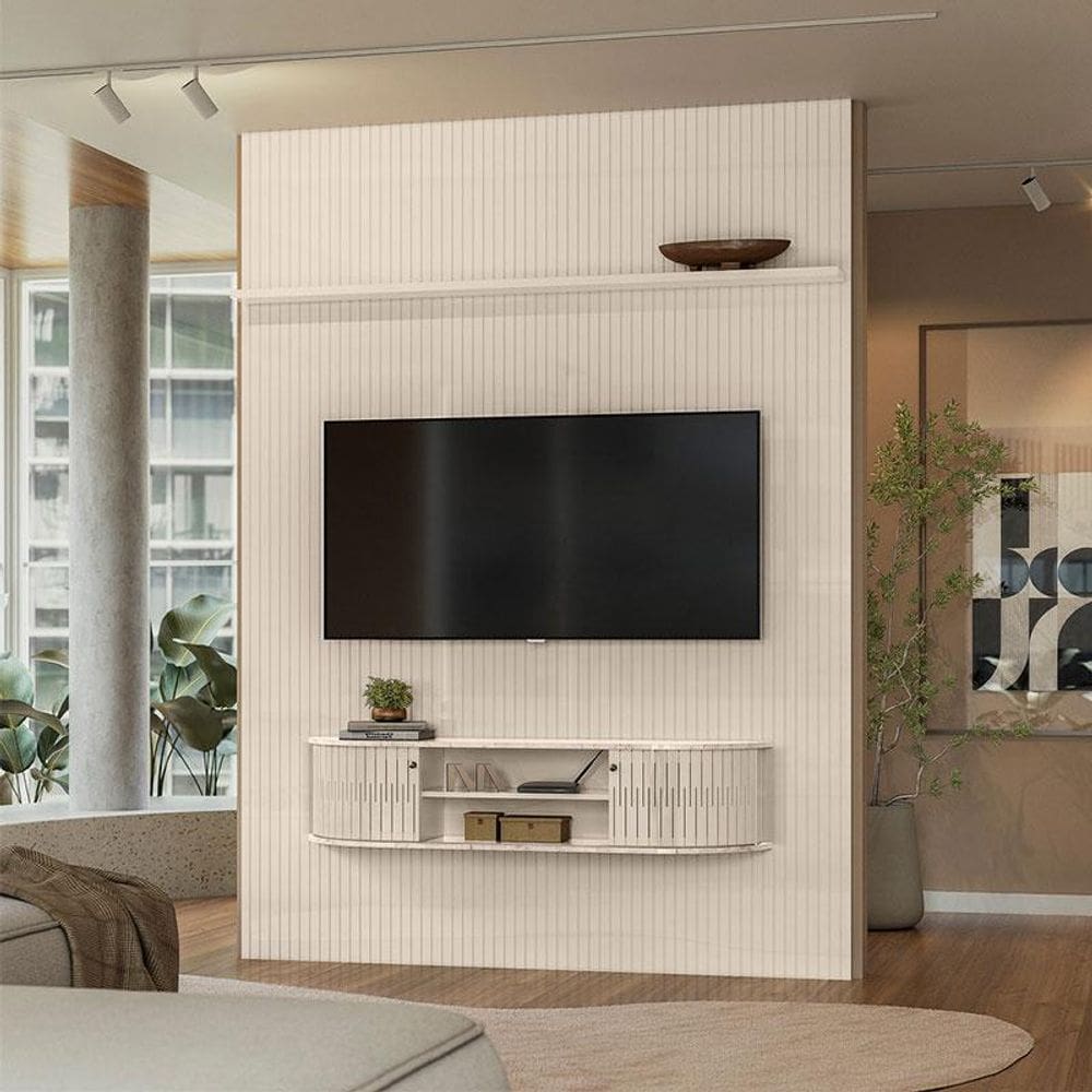 Estante Home Theater com Bancada Suspensa New Monte Carlo Ambiente Calacata Off White - Madetec