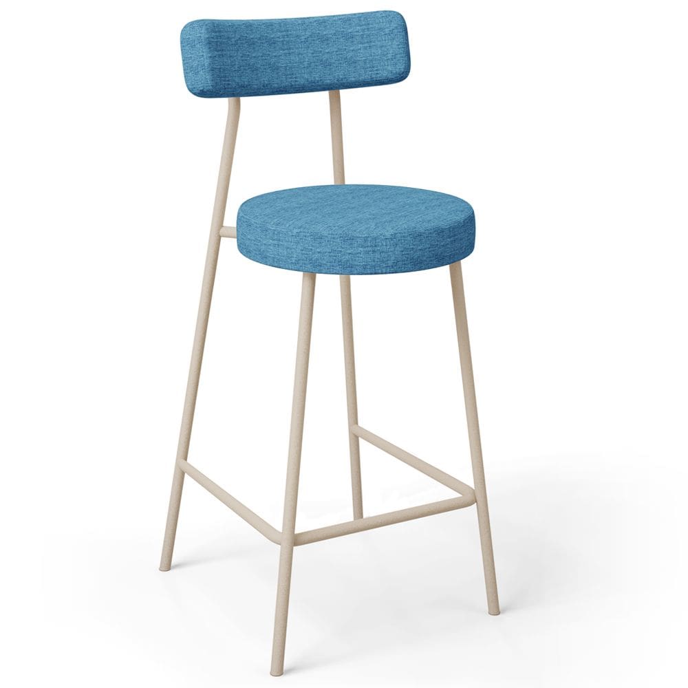 Banqueta Baixa Cozinha Sala Jantar Bancada Milão Arena L02 Linho Azul -LyamDecor