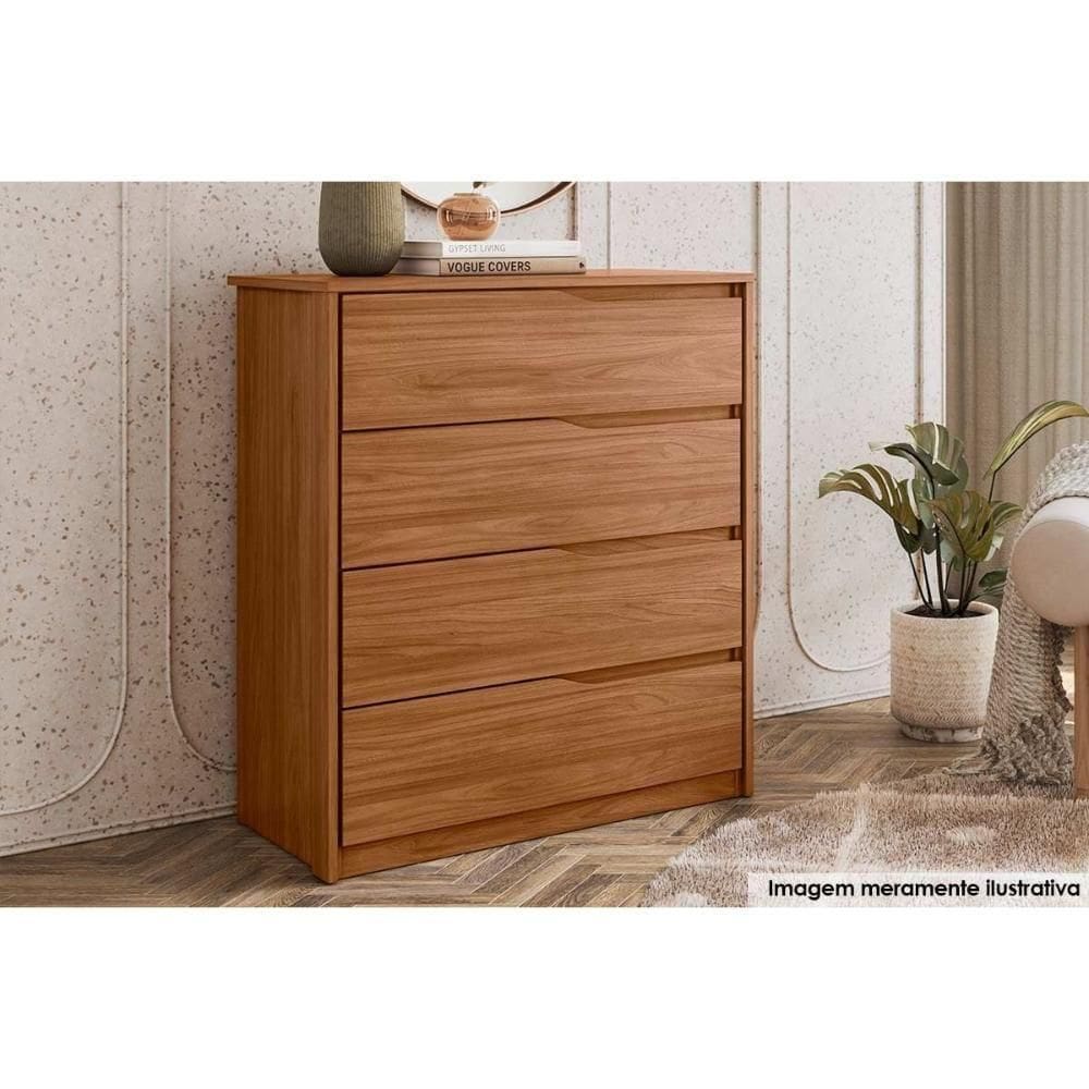 Cômoda De Quarto Atria C- 4 Gavetas Nogueira - Demóbile