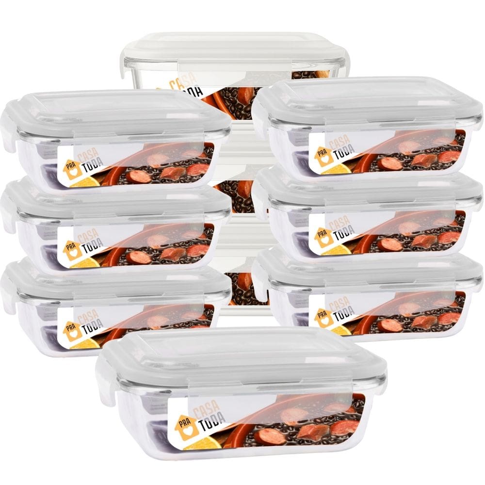 Kit 10 Potes Vidro 640ml Tampa 4 Travas Hermetico Anel Silicone