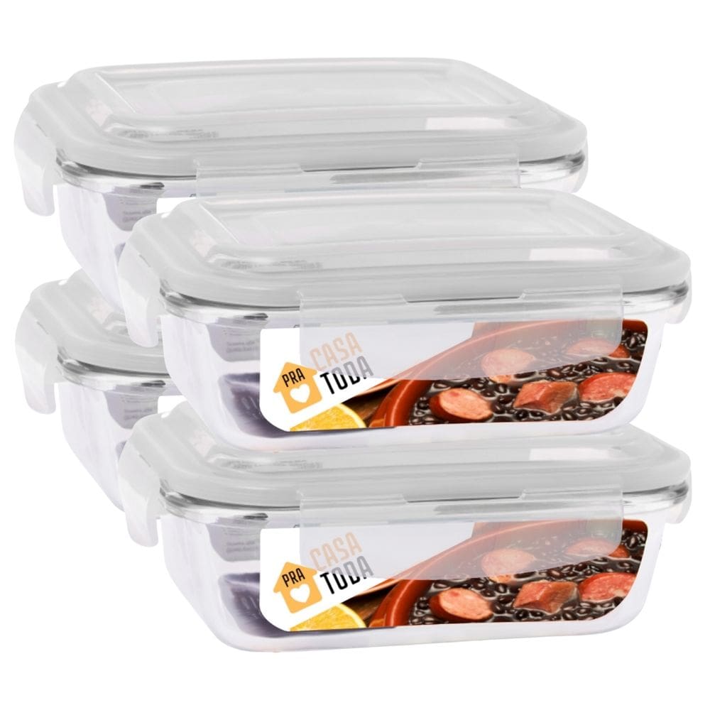 Kit 4 Potes Vidro 640ml Tampa 4 Travas Hermetico Anel Silicone