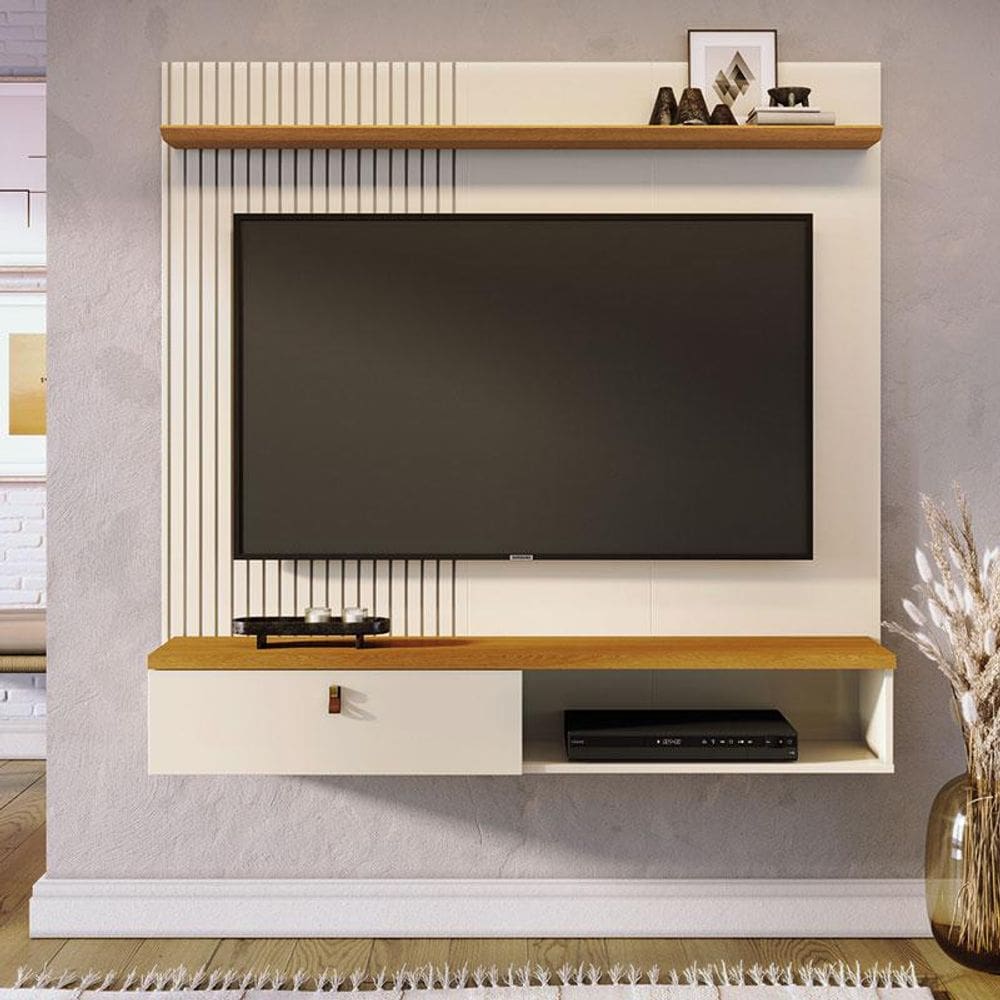 Estante Home Theater Suspenso Íris Ambiente Cinamomo Off White - Madetec