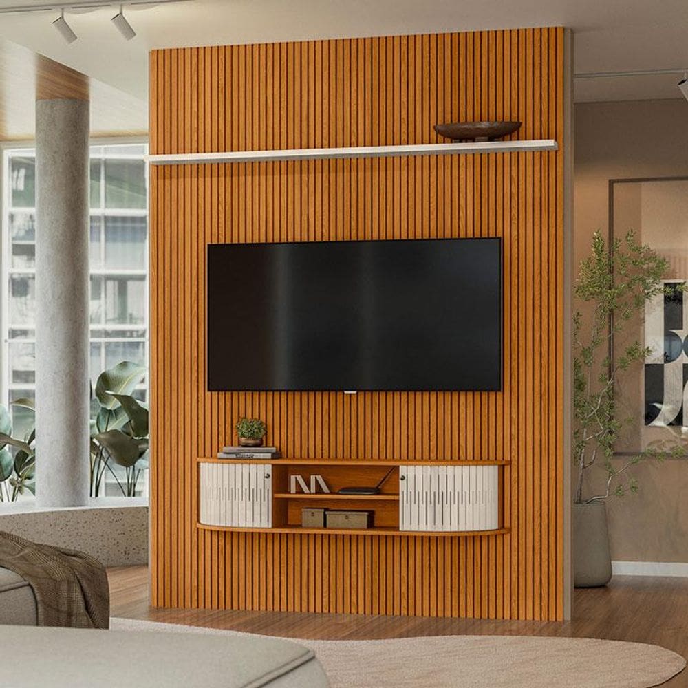 Estante Home Theater com Bancada Suspensa New Monte Carlo Ambiente Cinamomo Off White - Madetec