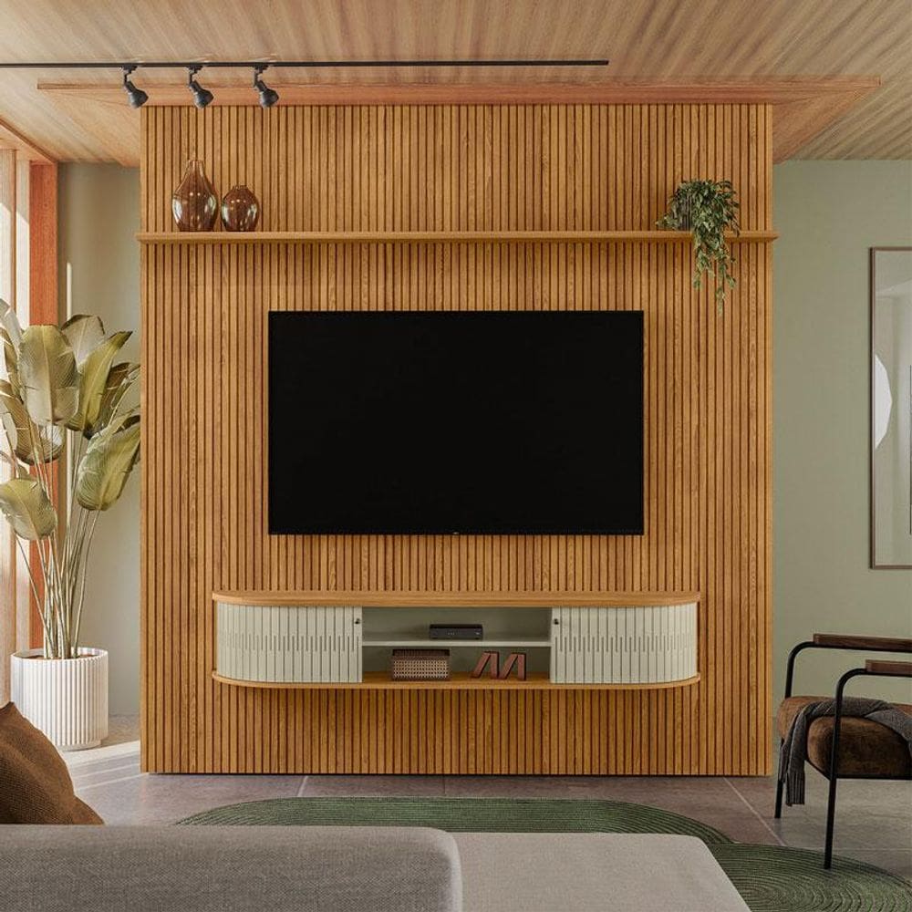 Estante Home Theater com Bancada Suspensa New Bugatti Ambiente Cumaru Opala - Madetec