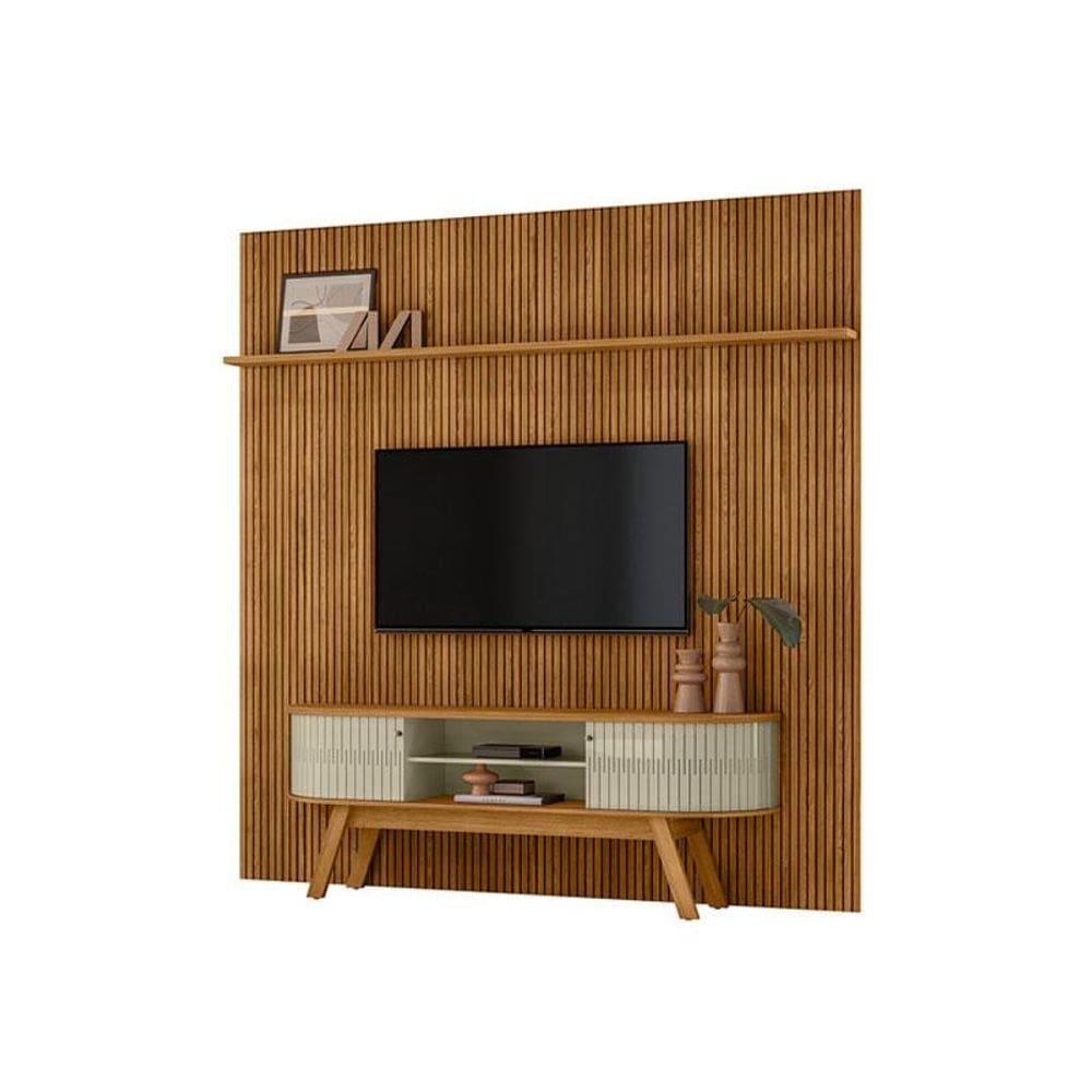 Painel Piso Teto New Guaporé com Rack Bancada Valência New Laguna Cumaru Opala - Madetec