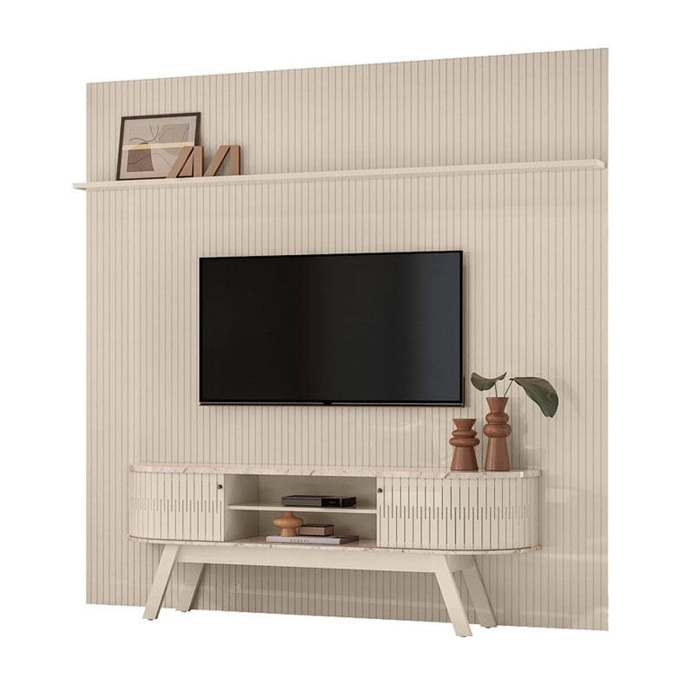 Painel Piso Teto New Guaporé com Rack Bancada Valência New Laguna Calacata Off White - Madetec