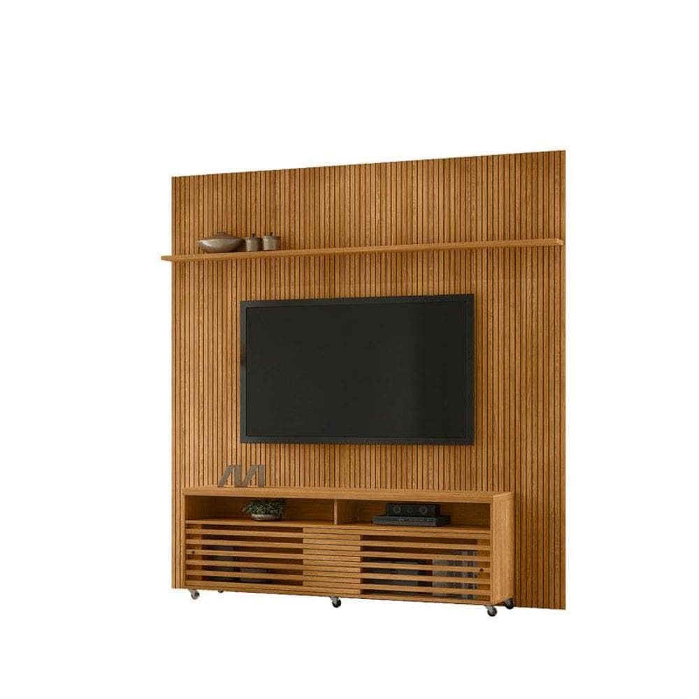 Painel Piso Teto New Guaporé com Rack Bancada Frizz Cross New Prestige Cumaru- Madetec