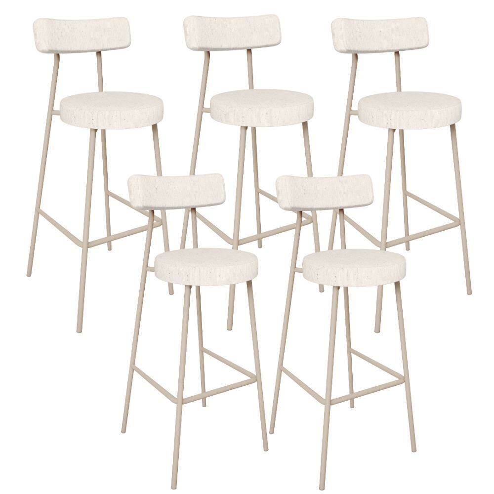 Kit 05 Banquetas Alta Bar Cozinha Sala de Jantar Aço Milão Arena L02 Linho Cru - Lyam Decor
