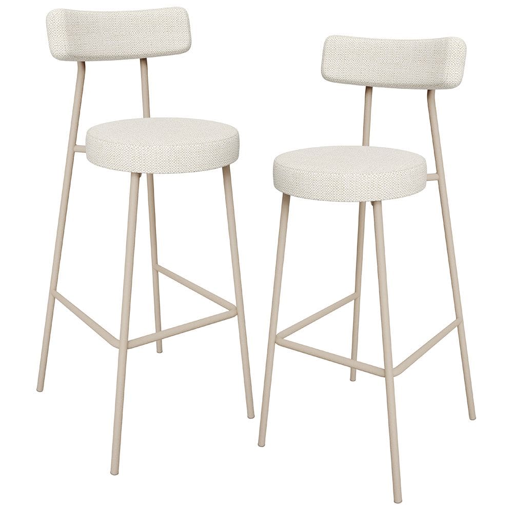 Kit 02 Banquetas Alta Bar Cozinha Sala de Jantar Aço Milão Arena L02 Linho Champagne - Lyam Decor