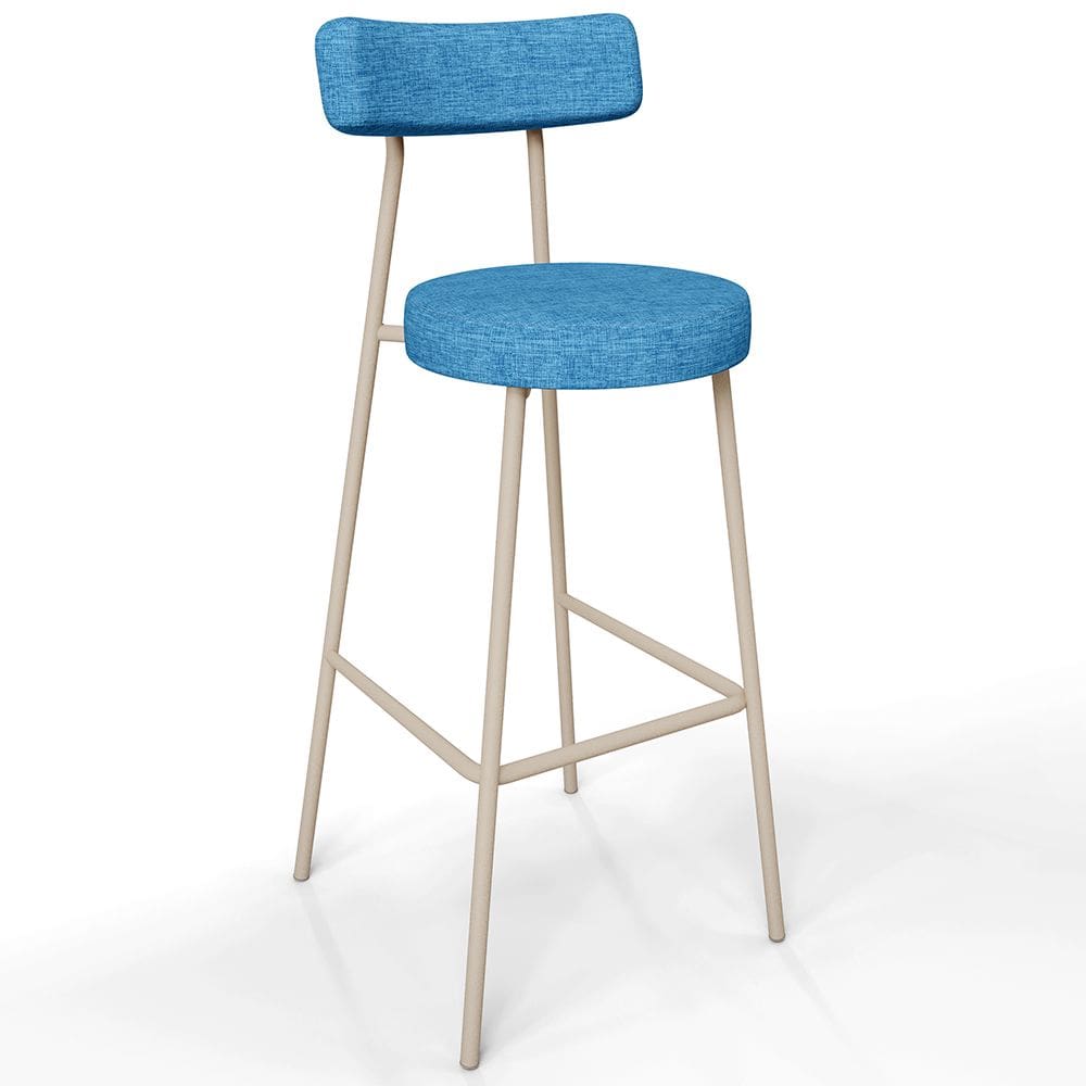 Banqueta Alta Bar Cozinha Sala de Jantar Aço Milão Arena L02 Linho Azul - Lyam Decor