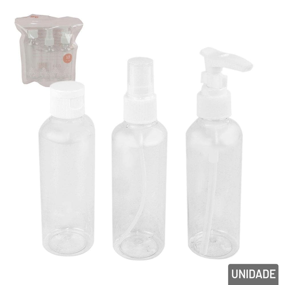 KIT Frascos de Plástico 3 Peças Para Viagem Branco - Tudo em Caixa