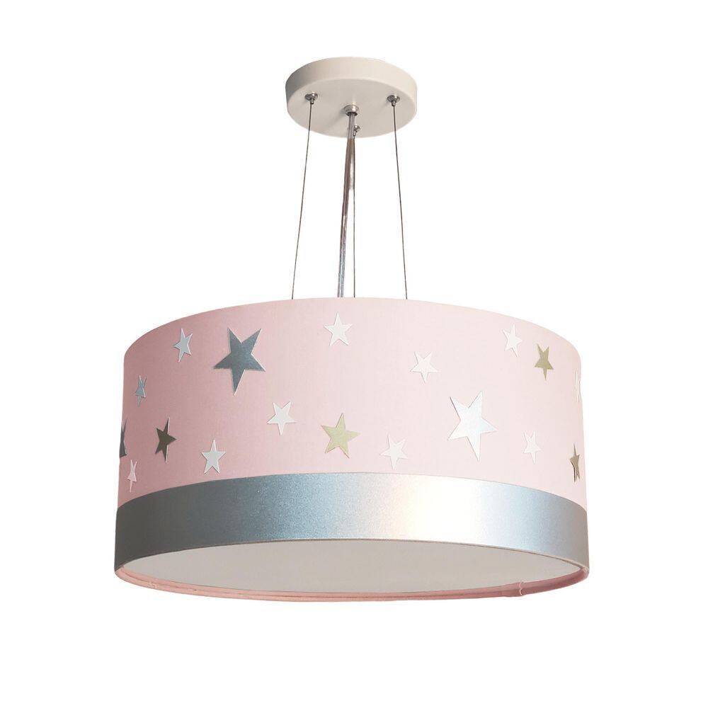 Lustre Pendente Infantil Estrelas Cúpula Rosa 30X15 2E27