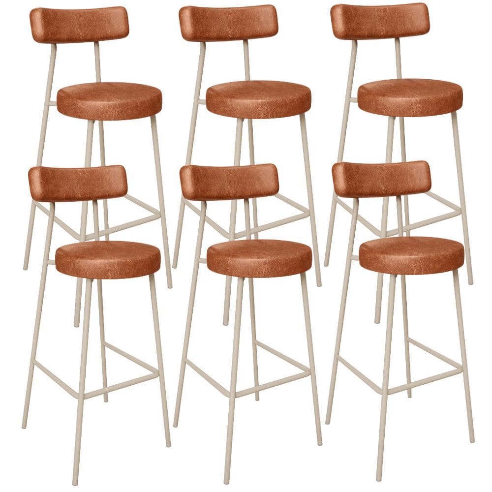 Kit 06 Banquetas Alta Bar Cozinha Sala de Jantar Aço Milão Arena L02 Couríssimo Camel - Lyam Decor