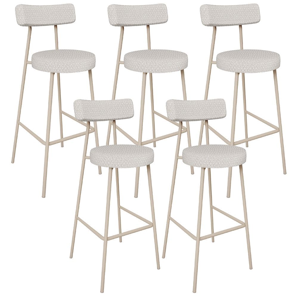 Kit 05 Banquetas Alta Bar Cozinha Sala de Jantar Aço Milão Arena L02 Bouclê Cru - Lyam Decor