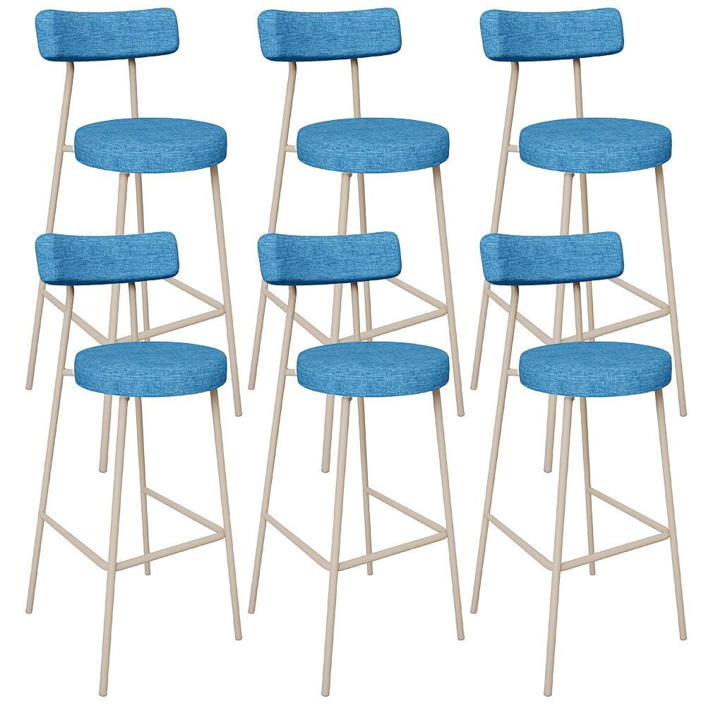 Kit 06 Banquetas Alta Bar Cozinha Sala de Jantar Aço Milão Arena L02 Linho Azul - Lyam Decor