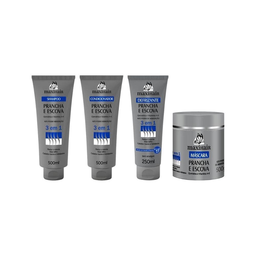 Kit Prancha E Escova 3 Em 1 Maxihair Shamp+Cond+Masc+Defriz