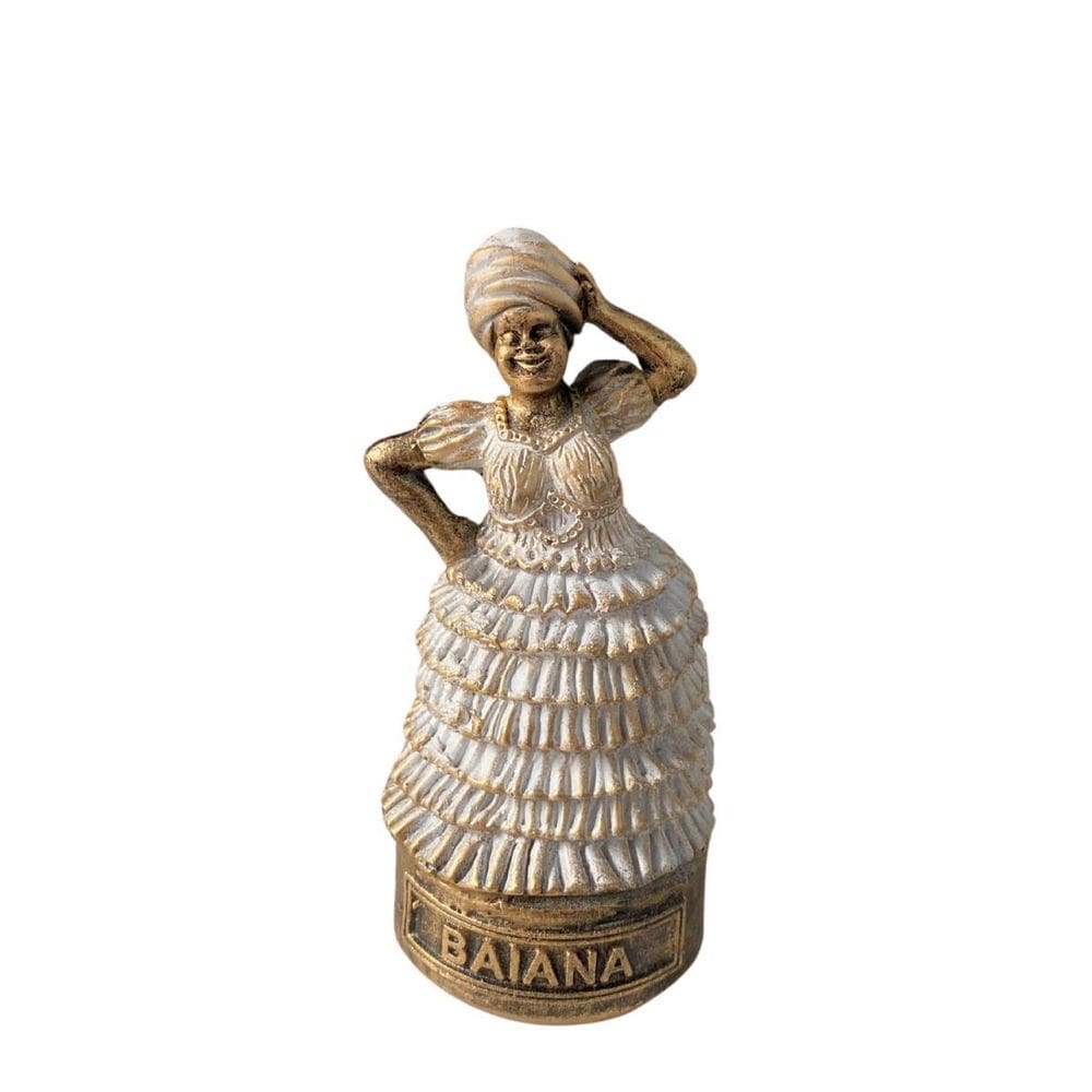 Escultura Baiana Dourada E Branca Vintage Resina 10 Cm