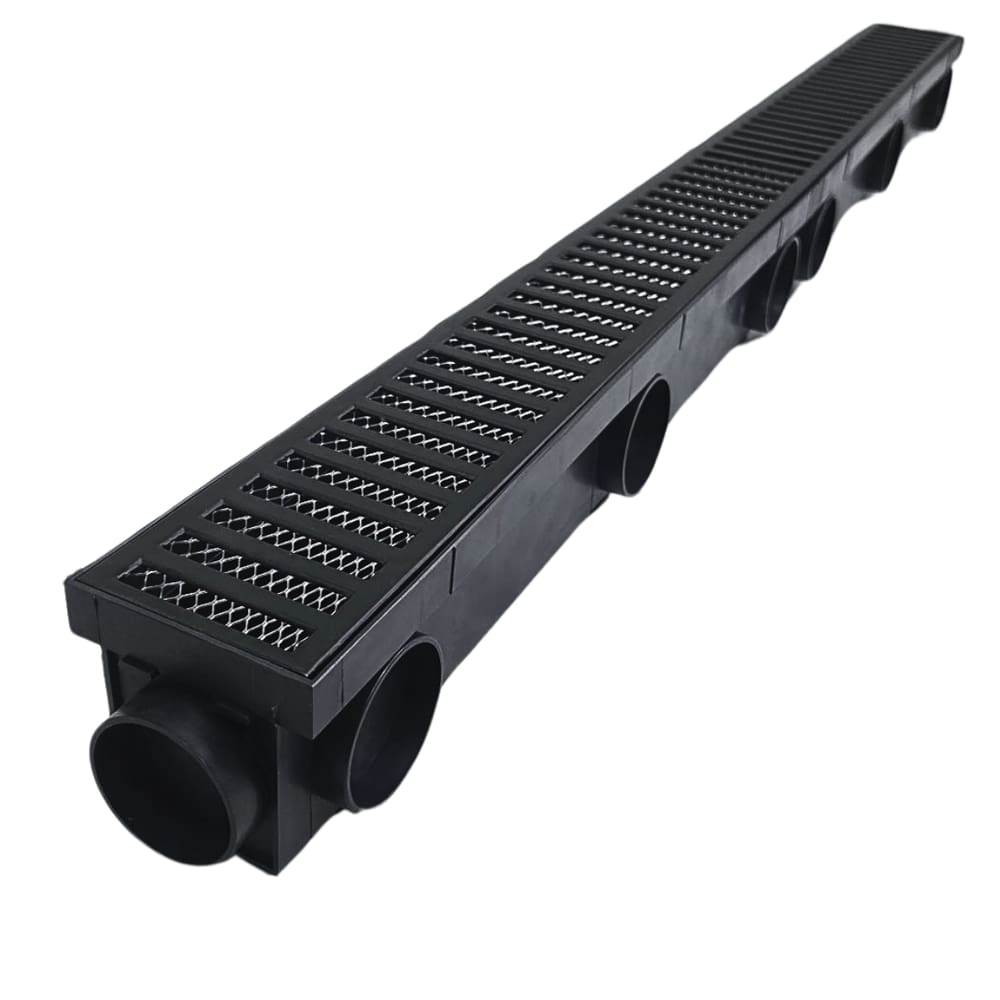 Ralo Sequencial Slim Aluminio Preto com Tela e Coletor Multi Saídas 8cm x 98cm
