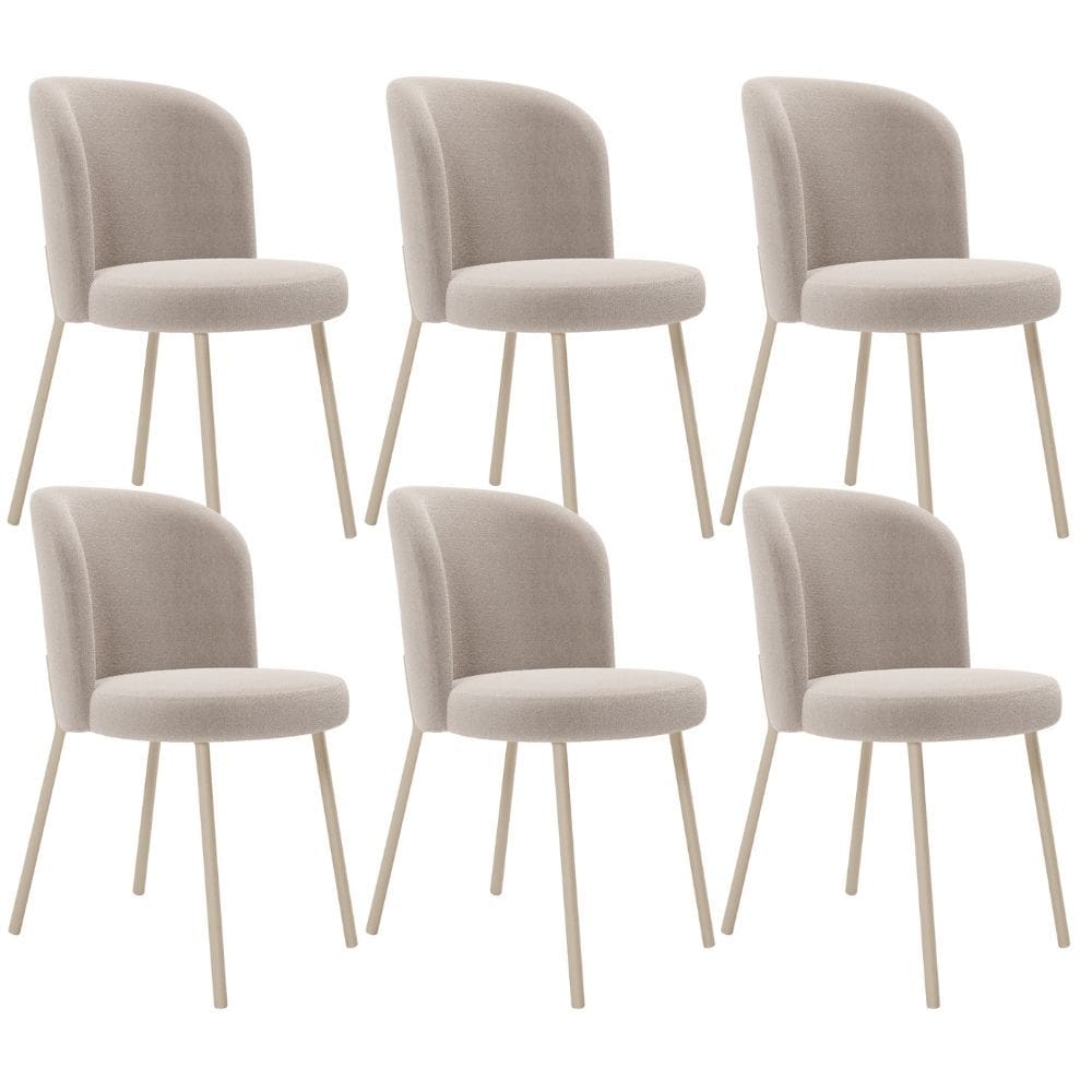 Kit 6 Cadeiras Sala de Jantar Estofada Gavi Arena L02 Bouclê Creme - Lyam Decor