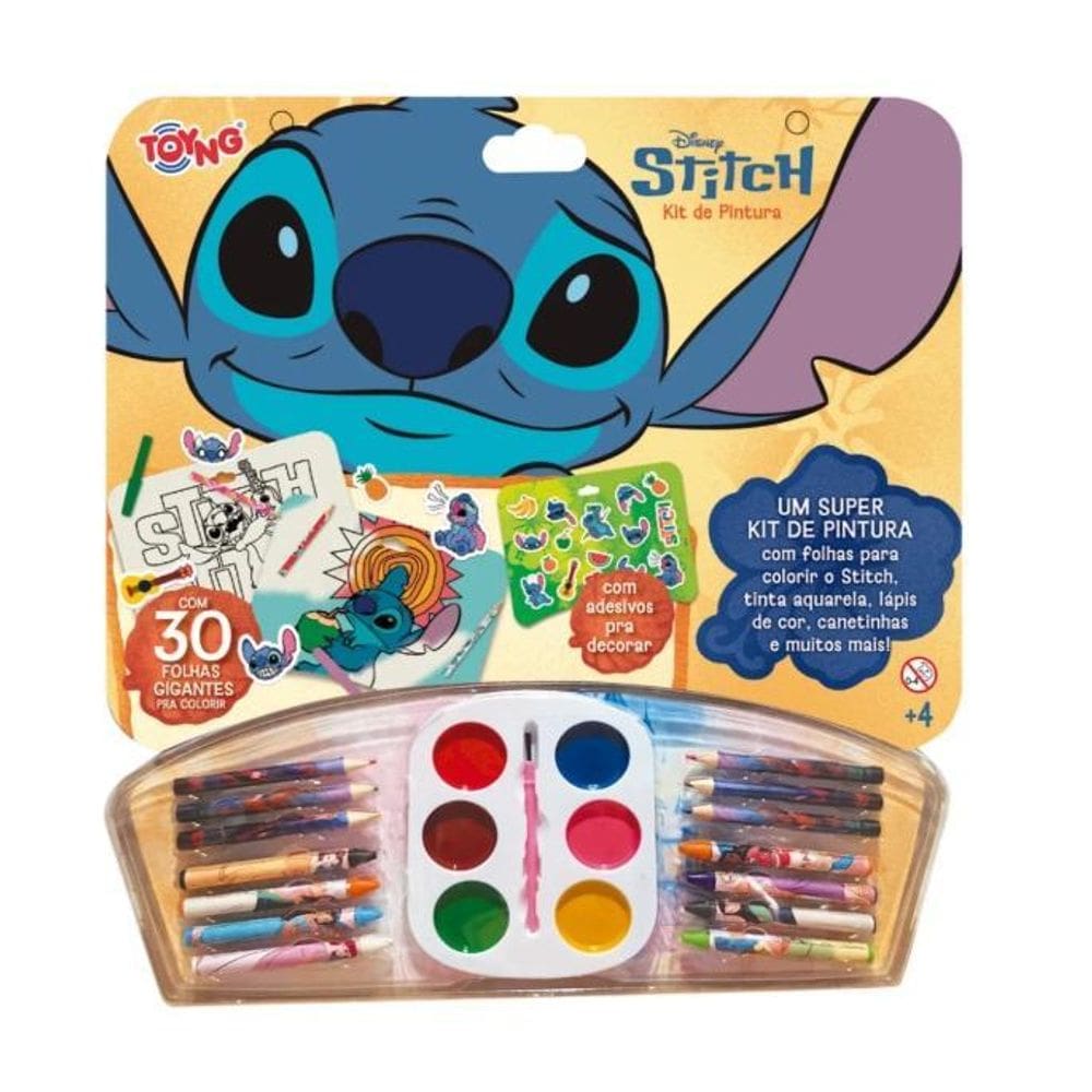 Kit Gigante Colorir 41X38 Cm Stitch 30 Folhas, 6 Tintas,