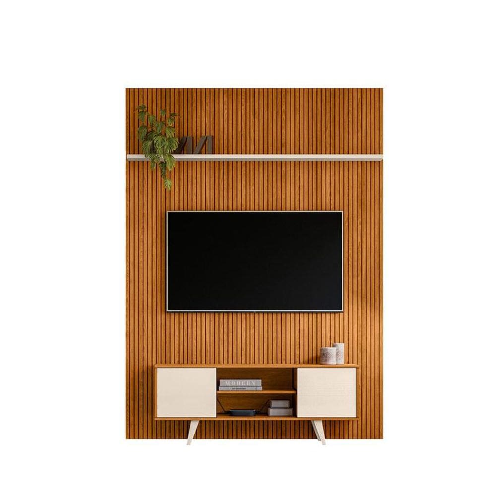 Painel Piso Teto New Interlagos com Rack Bancada Lisboa New Panorama Cinamomo Off White - Madetec