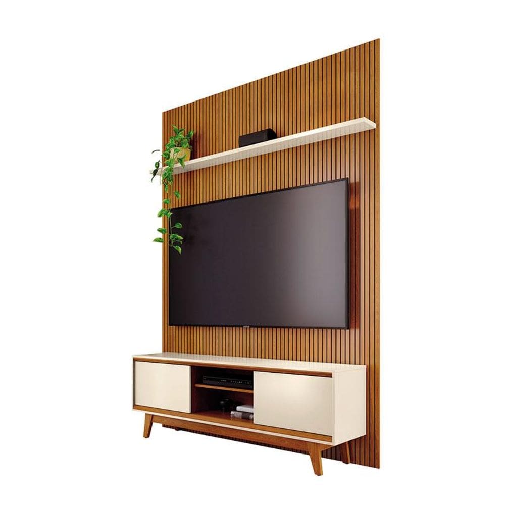 Painel Piso Teto New Interlagos com Rack Bancada Atlas New Milo Cinamomo Off White- Madetec