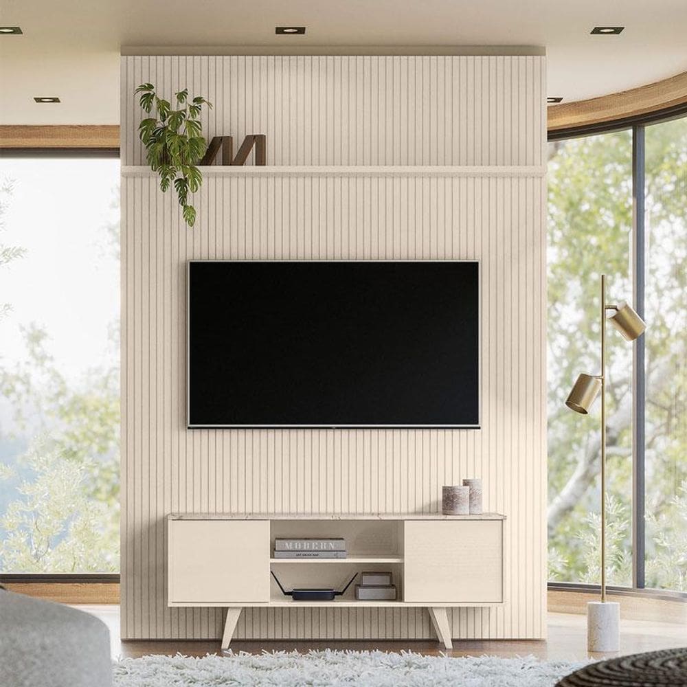 Painel Piso Teto New Interlagos com Rack Bancada Lisboa New Panorama Ambiente Calacata Off White - Madetec