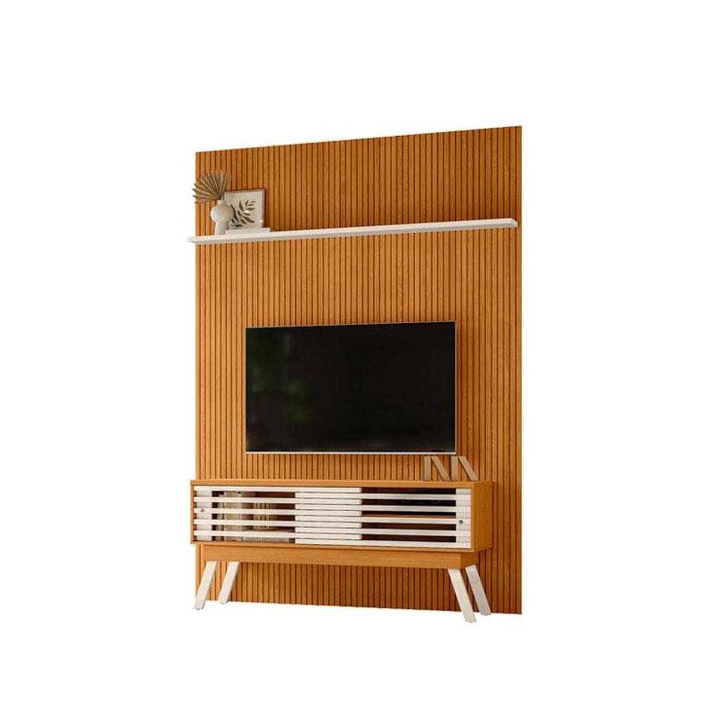 Painel Piso Teto New Interlagos com Rack Bancada Frizz 1.5 New Premium Cinamomo Off White - Madetec