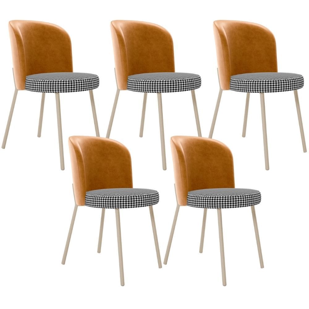 Kit 5 Cadeiras Sala de Jantar Estofada Gavi Arena L02 Couríssimo Whisky Pied Poule - Lyam Decor