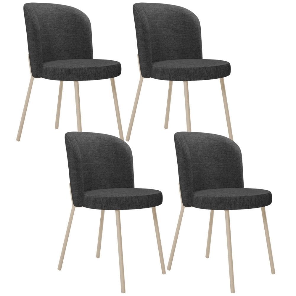 Kit 4 Cadeiras Sala de Jantar Estofada Gavi Arena L02 Linho Cinza Escuro - Lyam Decor