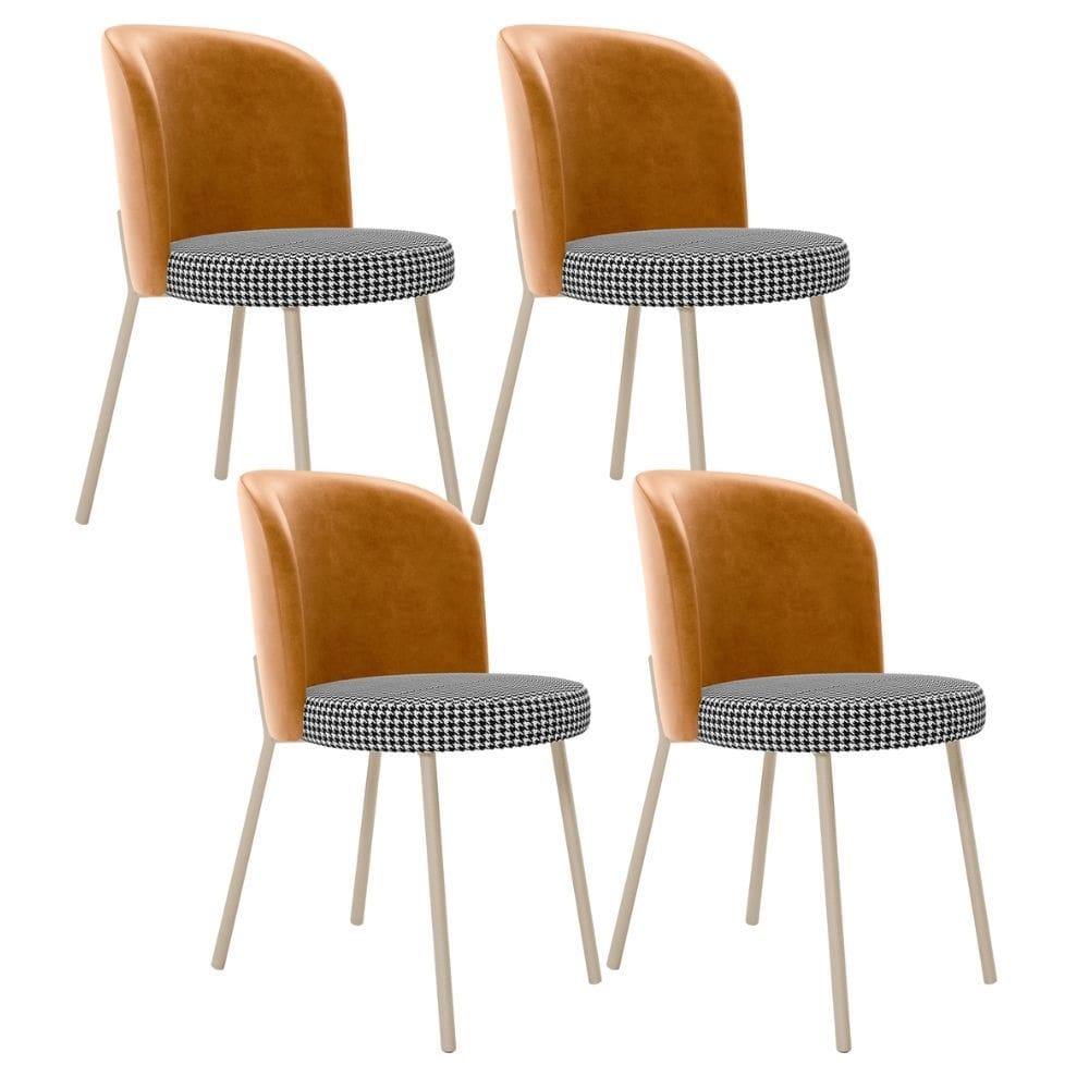 Kit 4 Cadeiras Sala de Jantar Estofada Gavi Arena L02 Couríssimo Whisky Pied Poule - Lyam Decor