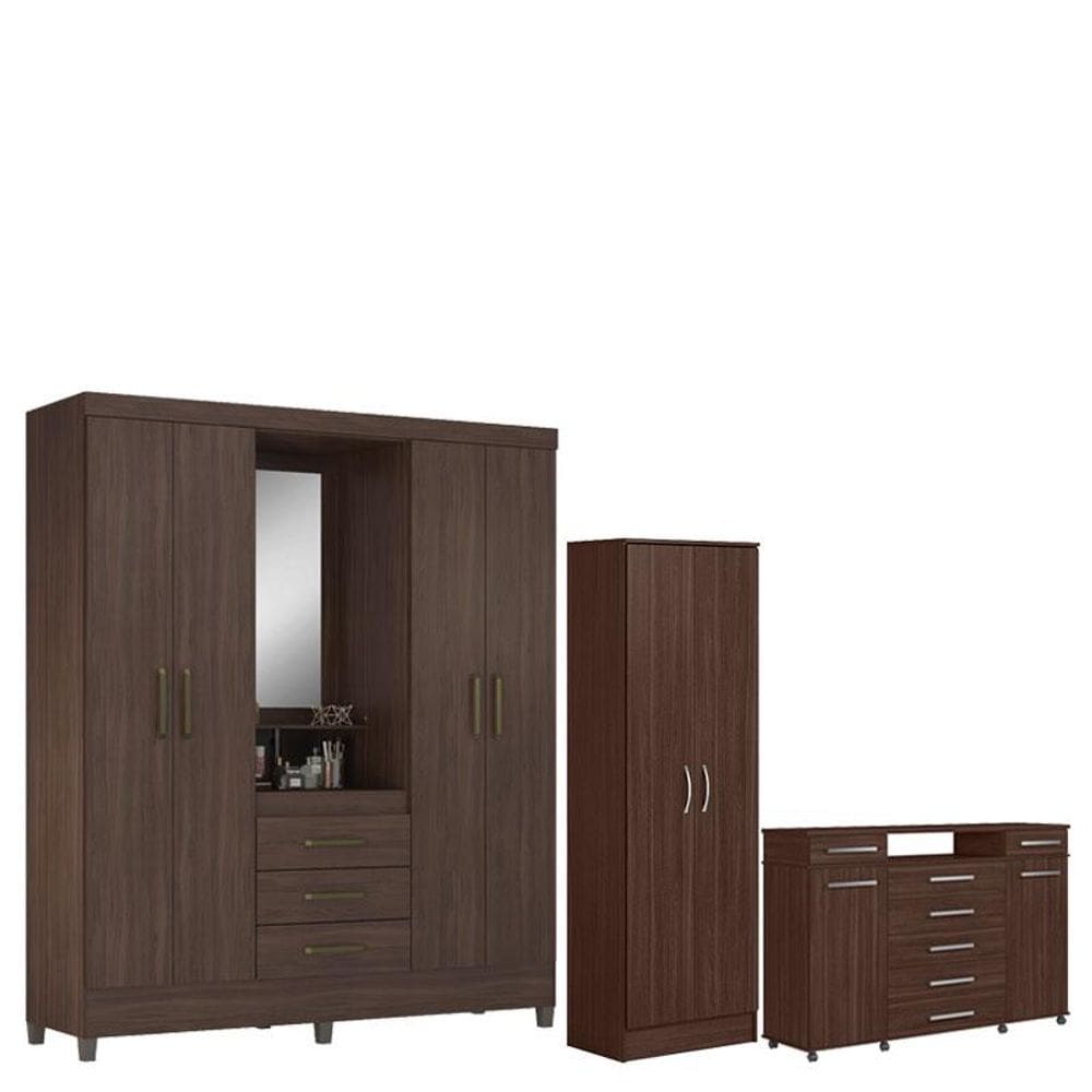 Guarda Roupa Casal Capelinha Pérsia com Multiuso Golden com Cômoda London Café Touch - Demóbile