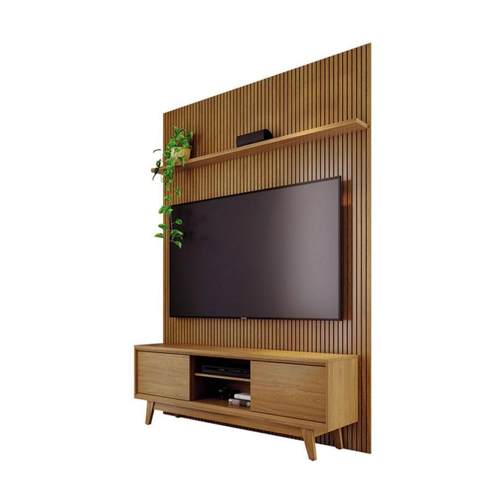 Painel Piso Teto New Interlagos com Rack Bancada Atlas New Milo Cumaru - Madetec