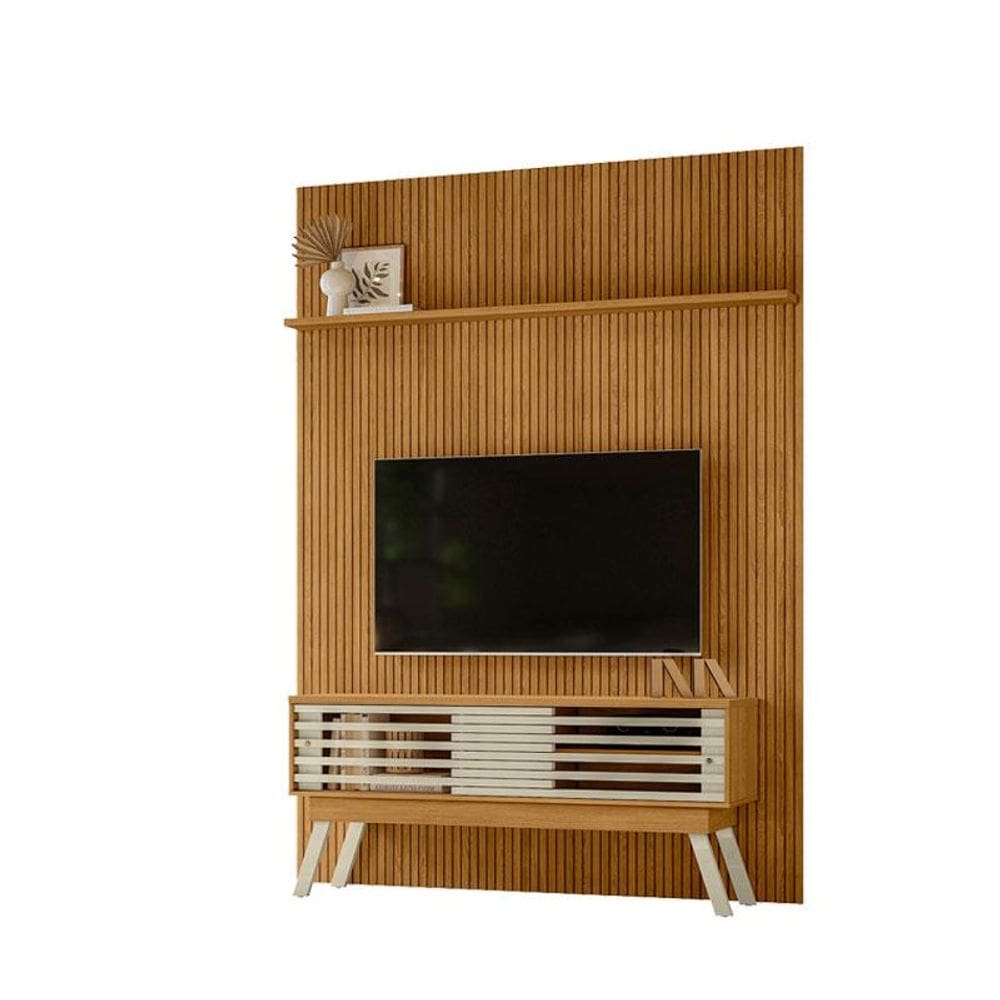 Painel Piso Teto New Interlagos com Rack Bancada Frizz 1.5 New Premium Cumaru Opala - Madetec