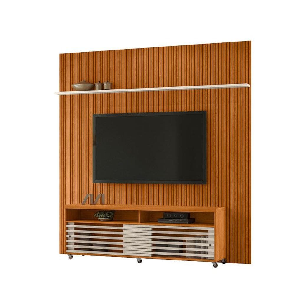 Painel Piso Teto New Guaporé com Rack Bancada Frizz Cross New Prestige Cinamomo Off White - Madetec